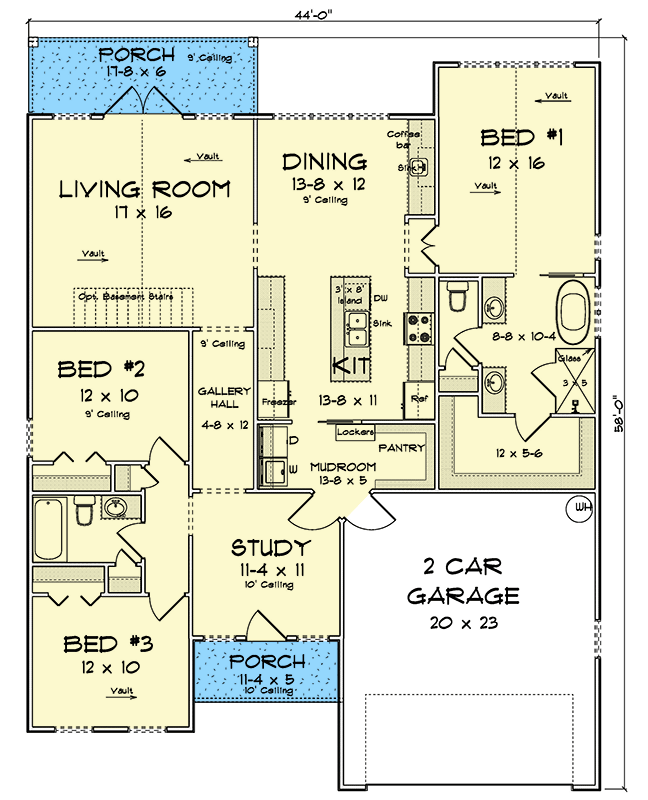 Plan 52528WM: Modern 3 Bedroom House Plan with Split Bedrooms and Inviting Porches - Floor Plan - Main Level - Modern