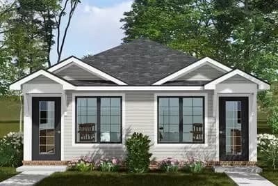 Cottage Ranch Duplex House Plan with Two 1 Bed Units