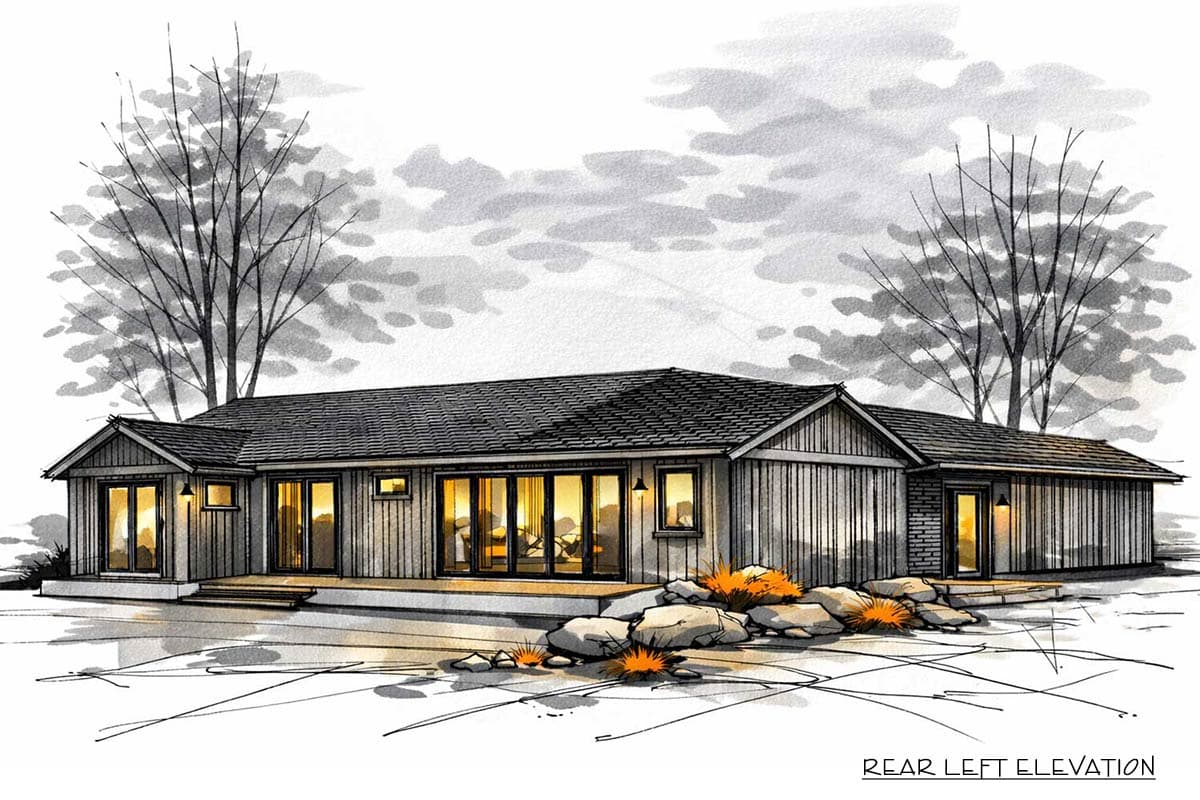 Plan 147060RML: Single-Story Modern Craftsman Ranch House Plan with Den and Angled Garage - Image #10 - Country, Craftsman, Modern, Ranch
