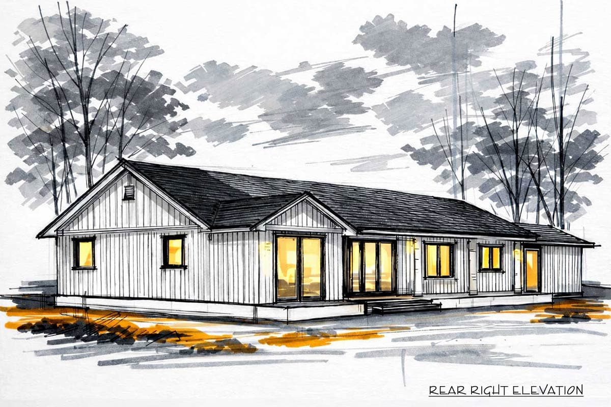 Plan 147060RML: Single-Story Modern Craftsman Ranch House Plan with Den and Angled Garage - Image #9 - Country, Craftsman, Modern, Ranch