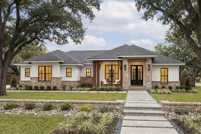 New American Ranch House Plan with Flex Room and Three Bedrooms