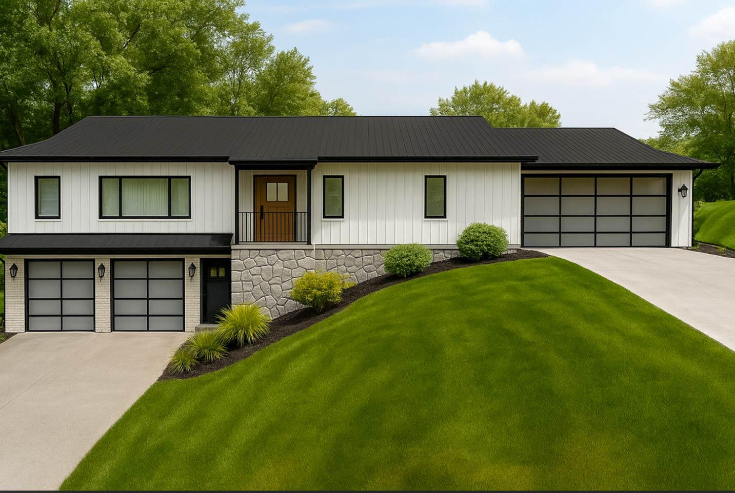 Plan 744520ABR: Contemporary Split-Level House Plan with 3 Bedrooms and 4-Car Garage - Image #9 - Contemporary, Traditional