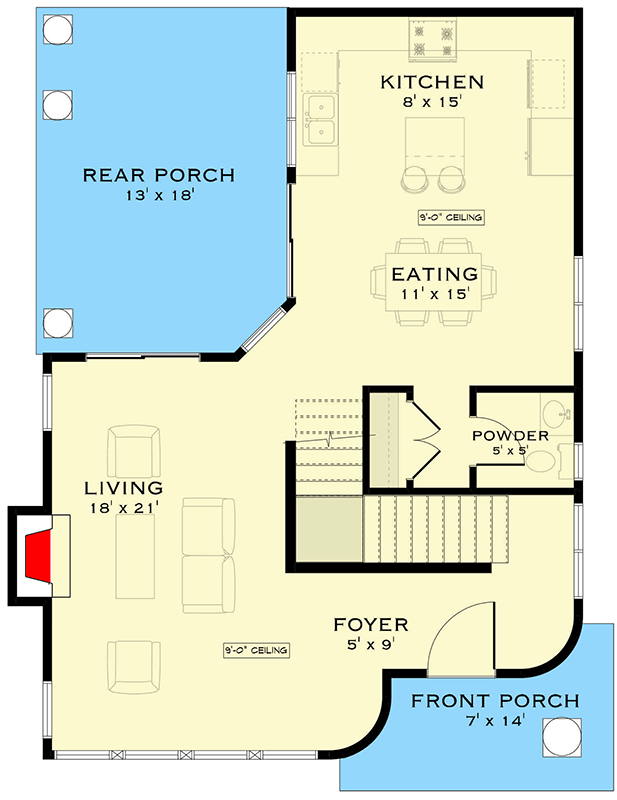 Plan 147064RML: 2 Bedroom Mediterranean House Plan with Upstairs Balcony - Floor Plan - Main Level - Mediterranean, Spanish