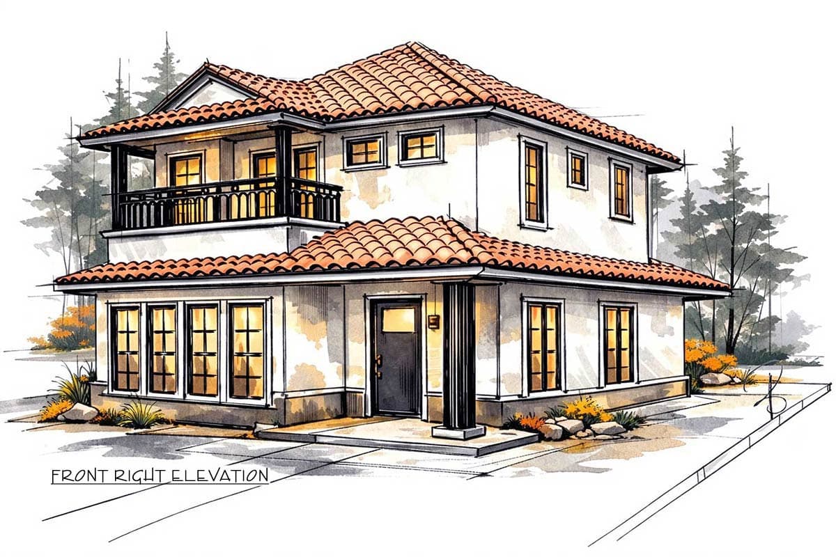 Plan 147064RML: 2 Bedroom Mediterranean House Plan with Upstairs Balcony - Image #8 - Mediterranean, Spanish