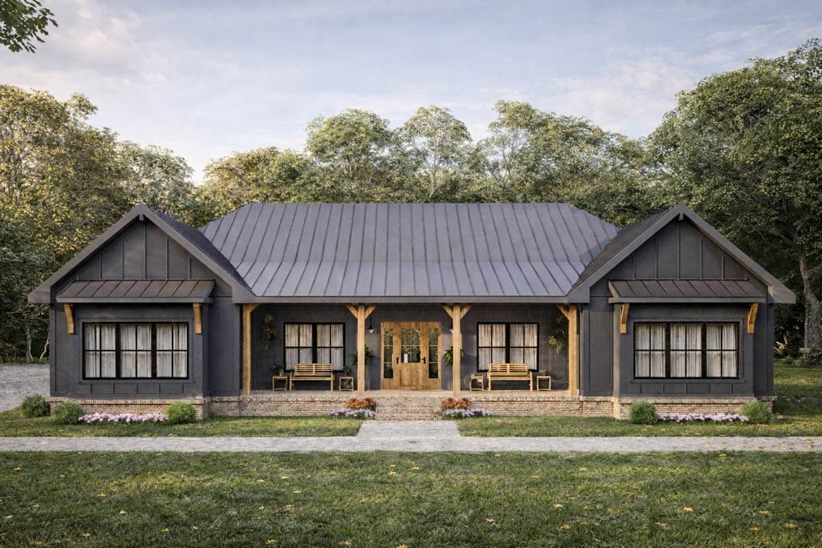 Plan 810059RBT: Spacious Modern Farmhouse Ranch House Plan with Split Bedrooms and 2-Car Garage - Image #1 - Country, Modern Farmhouse, New American, Ranch, Traditional