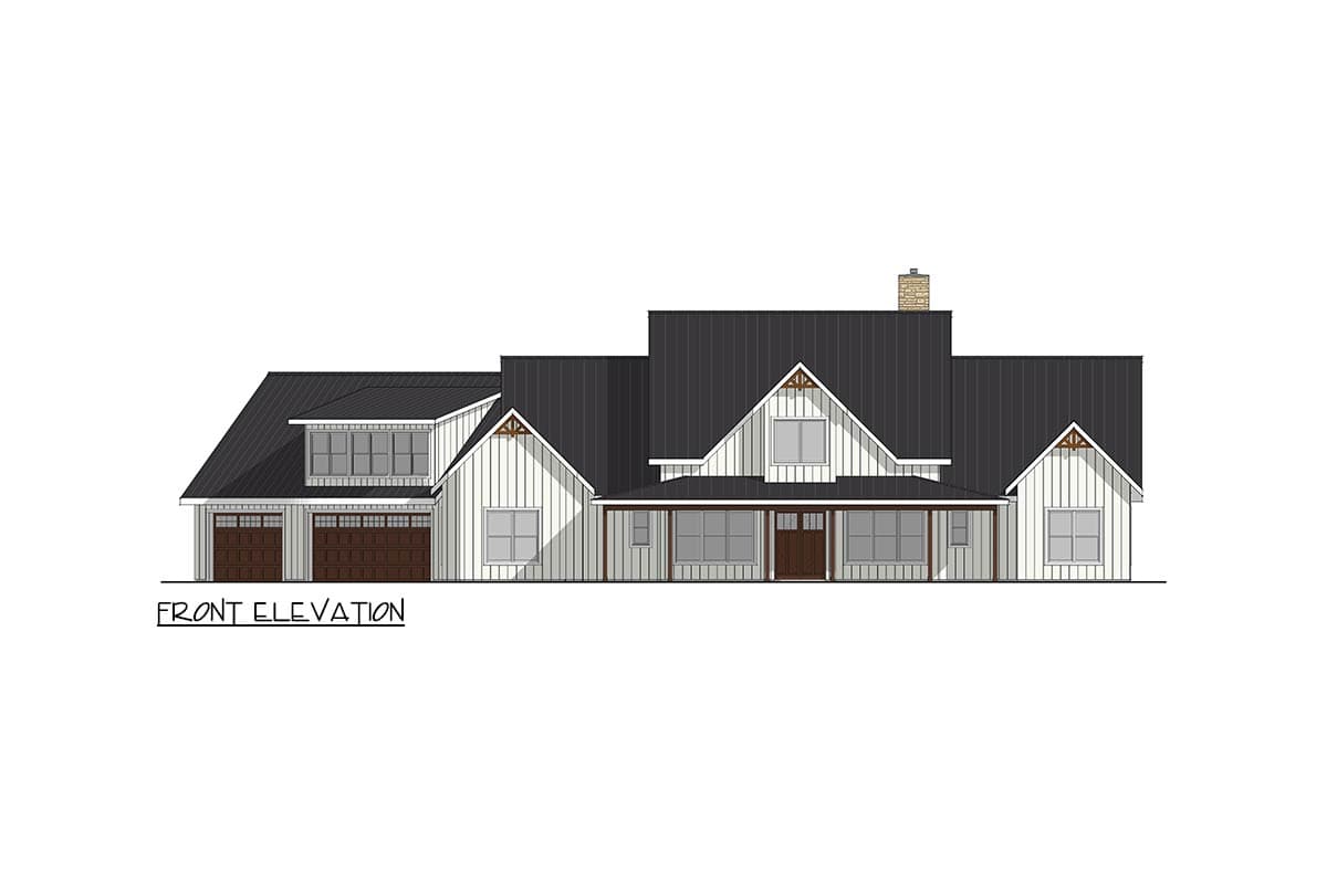 Plan 405109FDC: 4-Bedroom Modern Farmhouse House Plan with Angled 3-Car Garage - Image #3 - Modern Farmhouse, New American