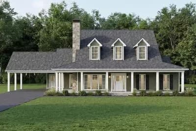 Cottage Bungalow House Plan with 3 Beds and Wrap Around Porch