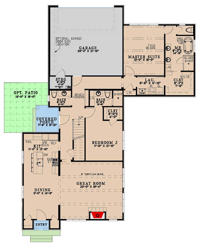 Plan 70958MK: 3 Bed Stone Cottage Plan with Main Level Master and 2 Car Garage - Floor Plan - Main Level - Bungalow, Cottage, European