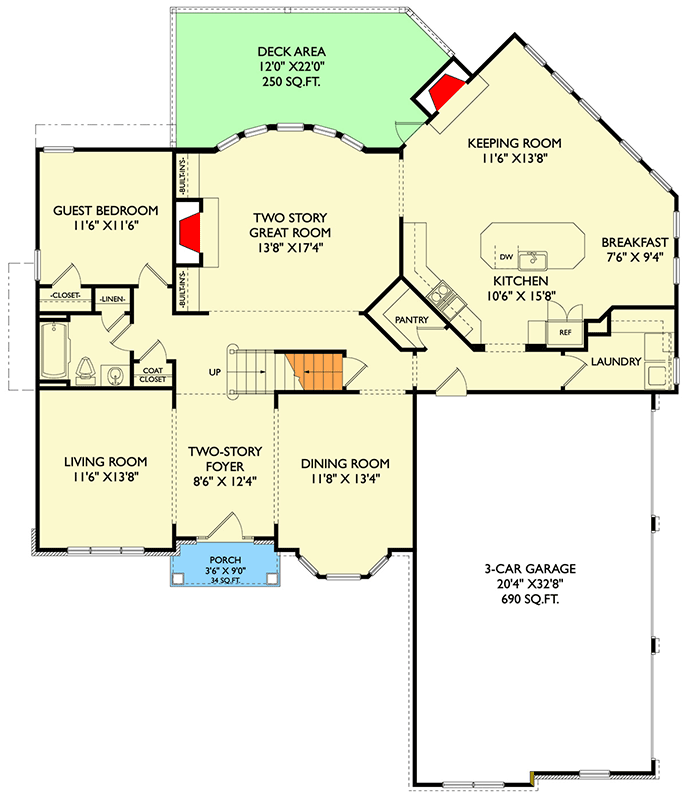 Plan 750032LDG: Elegant Georgian House Plan Featuring Five Bedrooms and Three Car Garage - Floor Plan - Main Level - Georgian, New American, Traditional