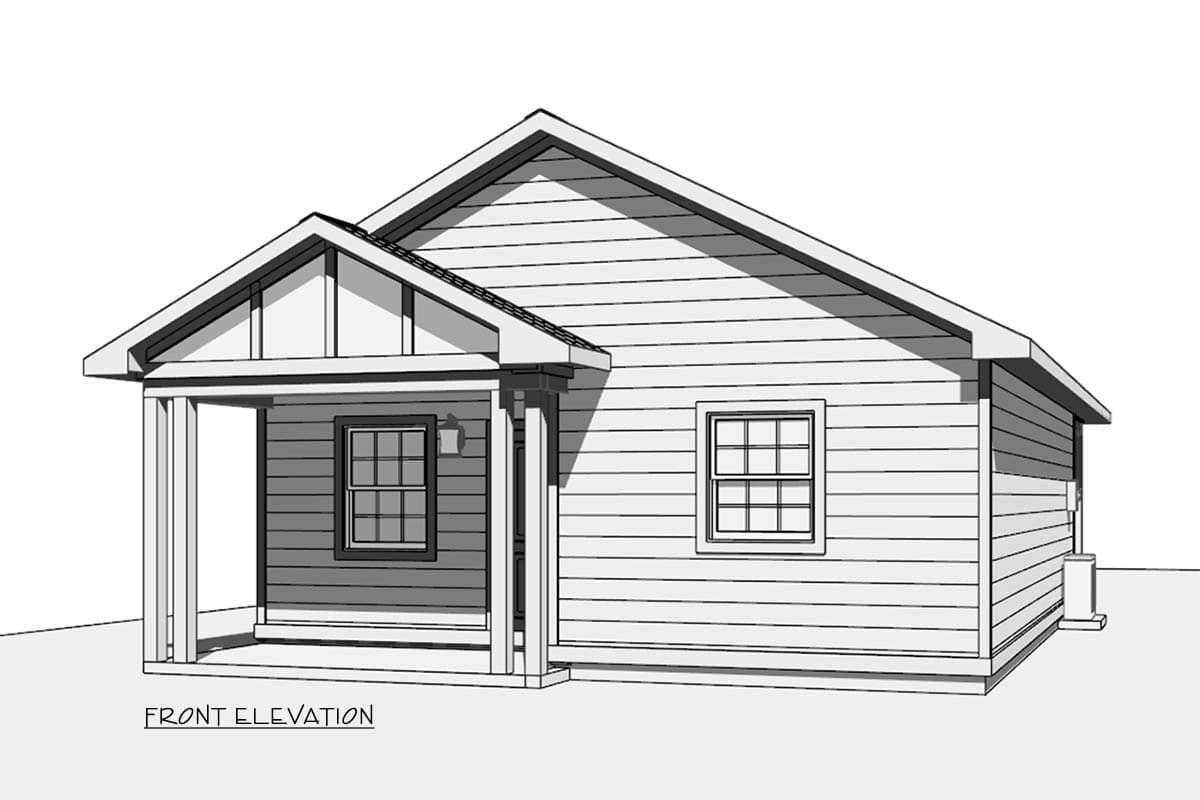 Plan 180025VNW: Compact Traditional ADU House Plan with 1 Bed and Covered Patios - Image #9 - Traditional