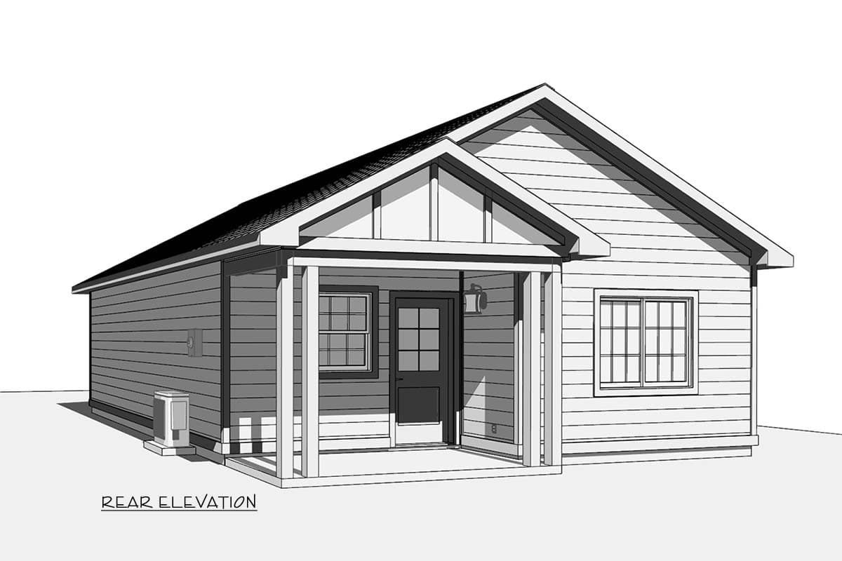 Plan 180025VNW: Compact Traditional ADU House Plan with 1 Bed and Covered Patios - Image #10 - Traditional