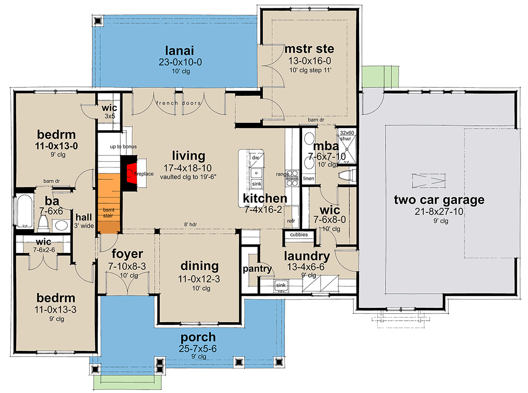 Plan 16948WG: Elegant Southern Farmhouse House Plan with 1618 Sq Ft and Bonus Room - Floor Plan - Main Level - Cottage, Farmhouse, French Country, Southern, Traditional