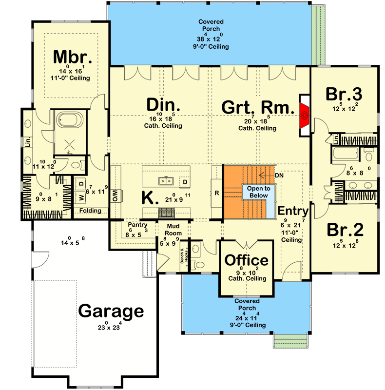 Plan 623613DJ: Modern Farmhouse House Plan with 3 Bedrooms Office and Optional Basement - Floor Plan - Main Level - Modern Farmhouse, New American