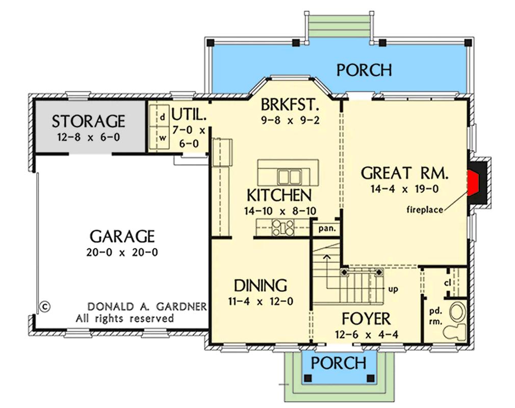 Plan 444444GDN: Traditional Brick House Plan with 3 Bedrooms and Flexible Bonus Room - Floor Plan - Main Level - Traditional