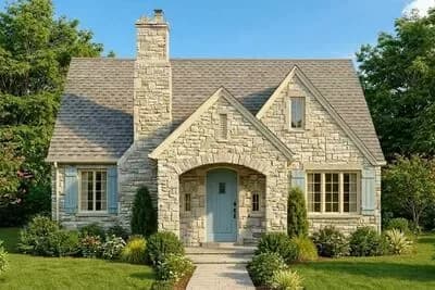 European Cottage House Plan with Split Bedrooms and Cozy Den