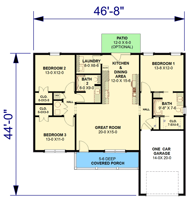 Plan 25078DH:  Country Ranch House Plan with 3 Split Bedrooms - Floor Plan - Main Level - Country, Ranch, Traditional