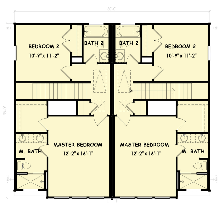 Plan 100370GHR: Contemporary Modern Duplex House Plan with Primary Suite Upstairs - Floor Plan - 2nd Floor - Contemporary, Modern
