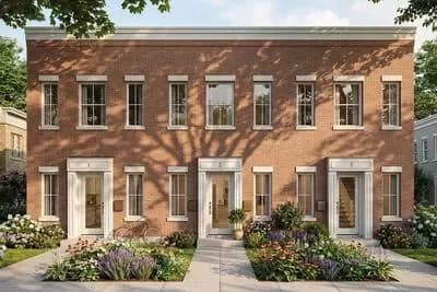 Traditional Townhome Multi Family Plan with Efficient Layout and Upstairs Suites
