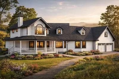 Classic Country Farmhouse House Plan with Wrap Around Porch
