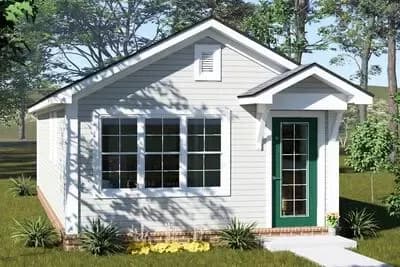 Compact Country House Plan with Open Living and Private Bedroom