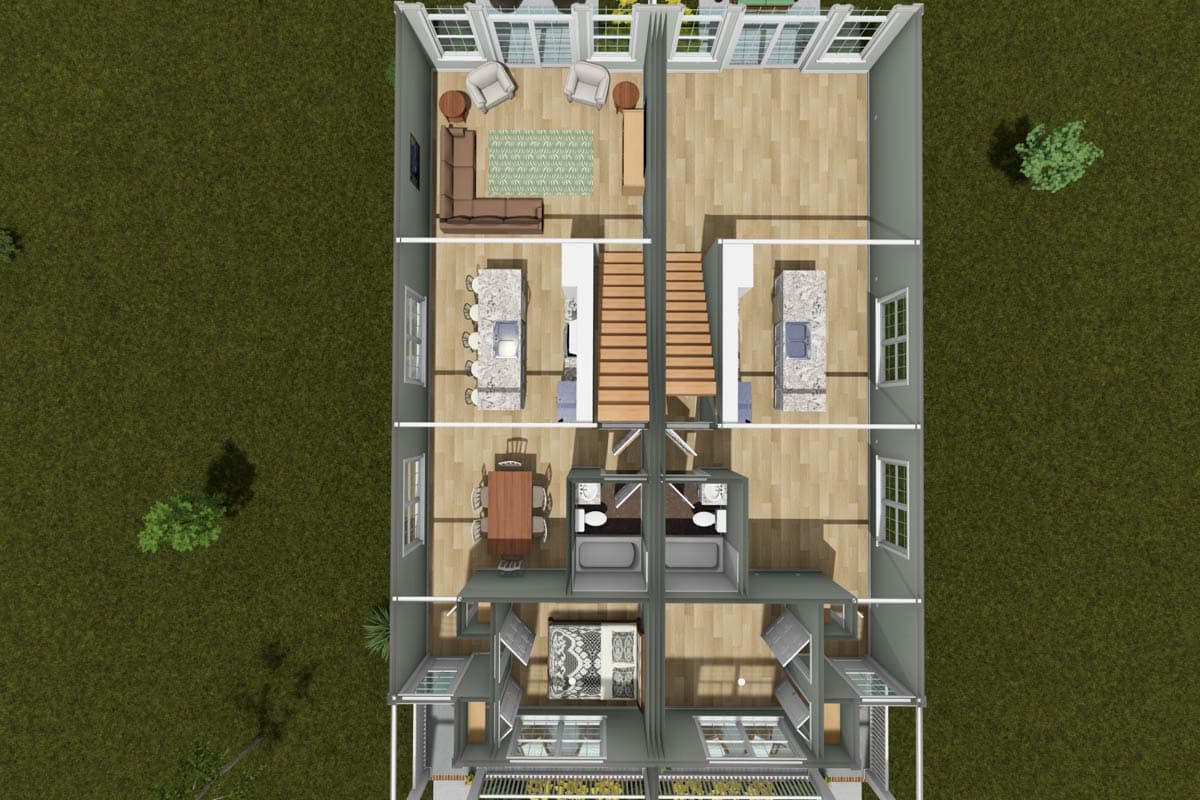 Plan 52544WM: Country Duplex House Plan with Upstairs Master Suite and Front Porch - Image #10 - Country, Traditional