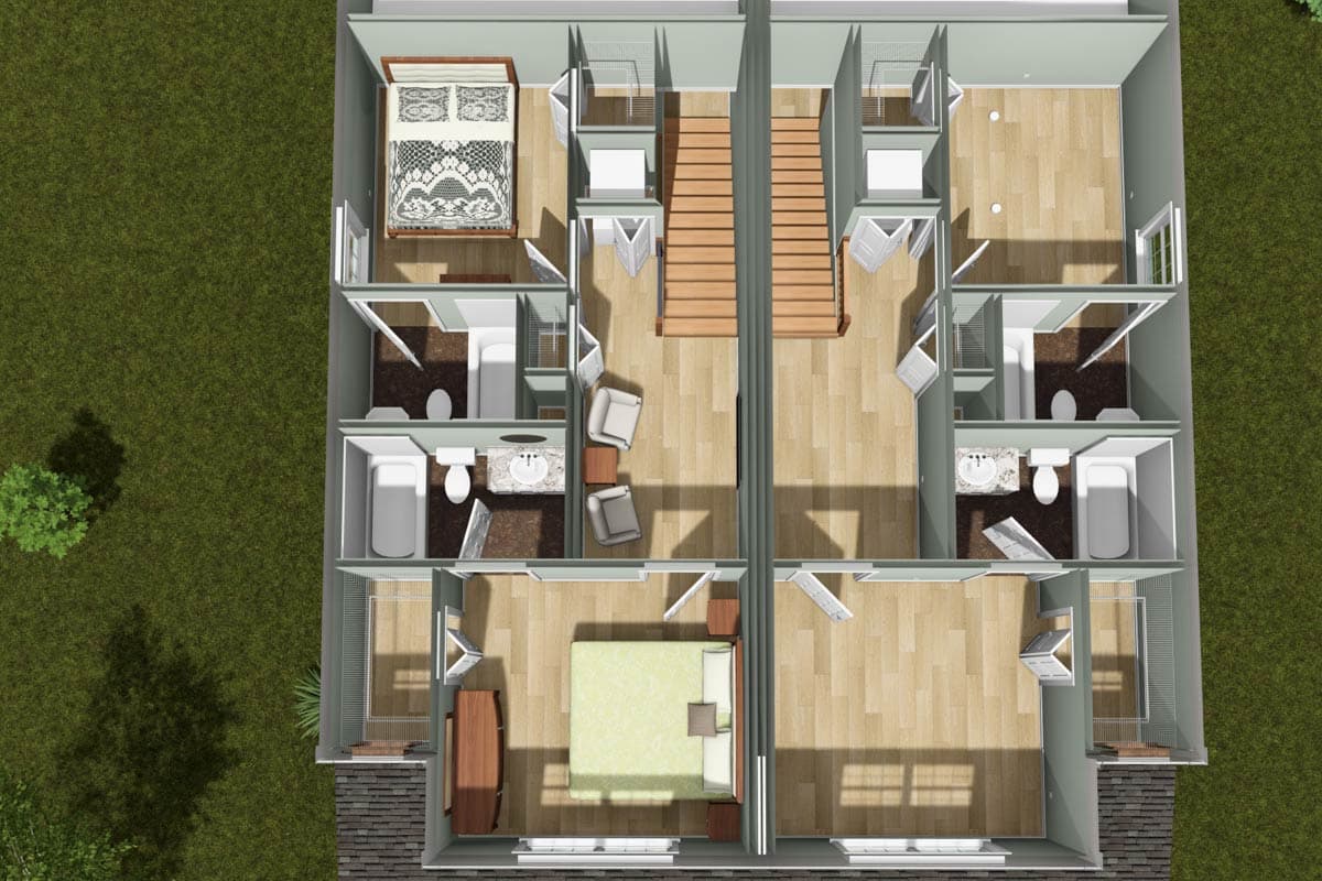 Plan 52544WM: Country Duplex House Plan with Upstairs Master Suite and Front Porch - Image #11 - Country, Traditional