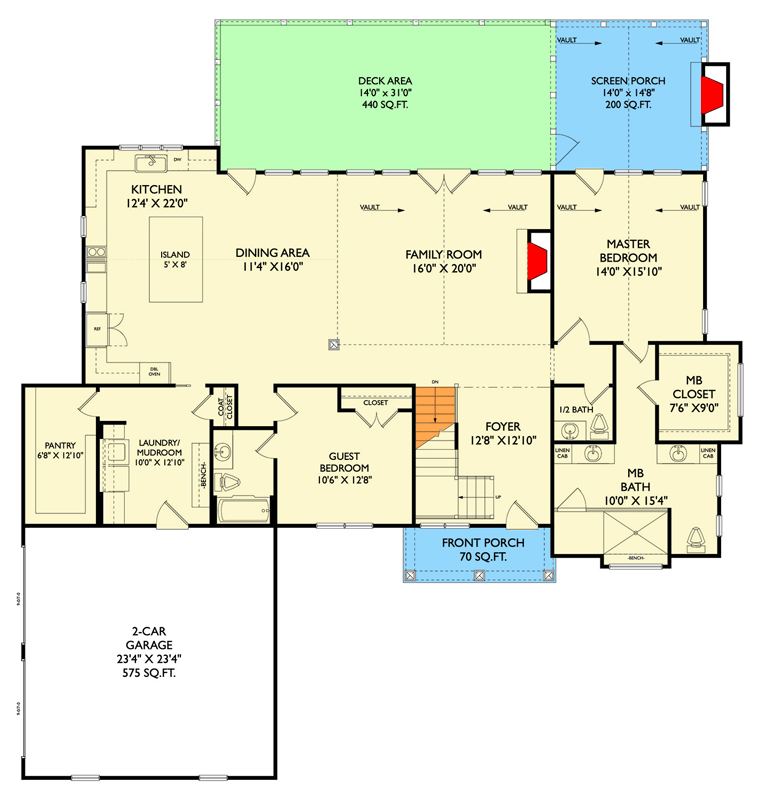 Plan 750036LDG: Craftsman New American House Plan with Vaulted Great Room and Outdoor Living - Floor Plan - Main Level - Craftsman, New American