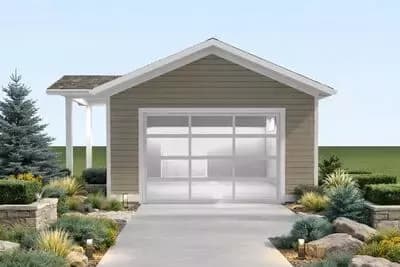 Traditional One Car Detached Garage House Plan with Side Porch