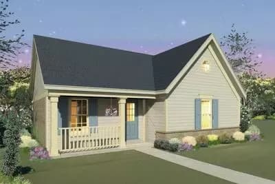 Country Cottage House Plan with Vaulted Great Room and Front Porch