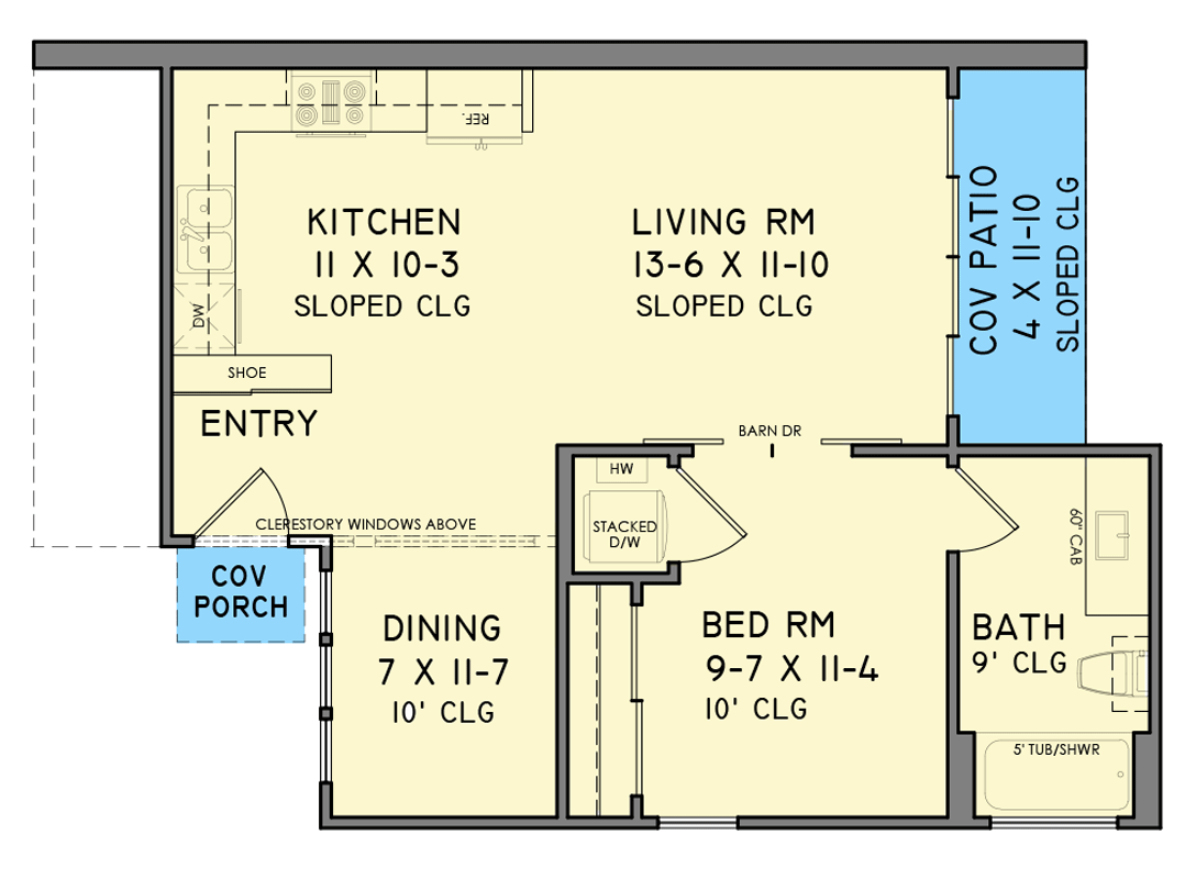 Plan 302016PSK: Modern House Plan with One Bedroom and Shed Roof - Floor Plan - Main Level - Contemporary, Modern