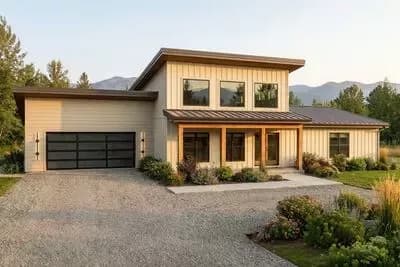 Modern Barndominium House Plan with Open Gathering Area and 2 Car Garage