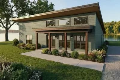 Modern Barndominium House Plan with Five Bedrooms and Open Gathering Area