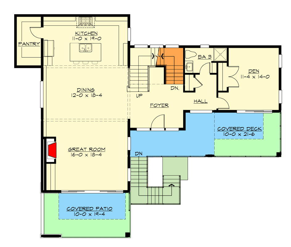 Plan 230013JD: Sleek Modern Contemporary  House Plan with 4 Beds and Multi-Level Decks - Floor Plan - Main Level - Contemporary, Modern, Mountain