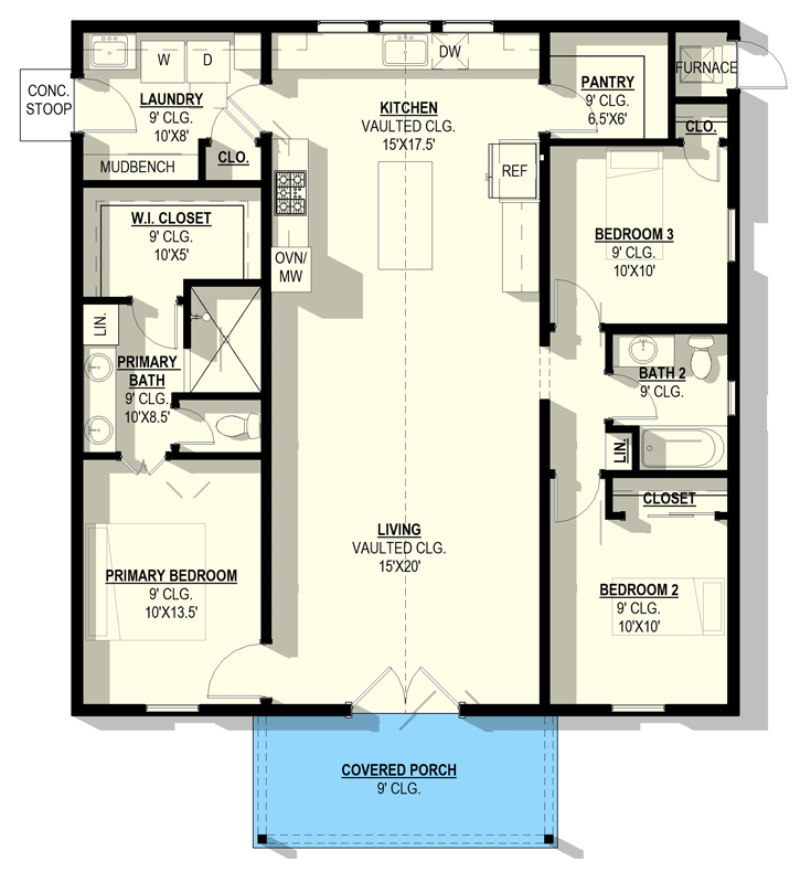 Plan 405127FDC: Three-Bedroom Barndominium House Plan with Split Layout - Floor Plan - Main Level - Barndominium