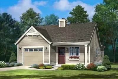 Charming Cottage House Plan with 1 Bedroom and 1-Car Garage