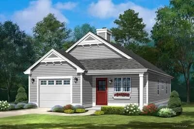 Cottage House Plan with 2 Beds, Main Level Living, and 1-Car Garage