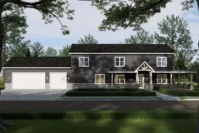 5-Bedroom Barndominium House Plan with 3-Car Garage and Wrap-Around Porch