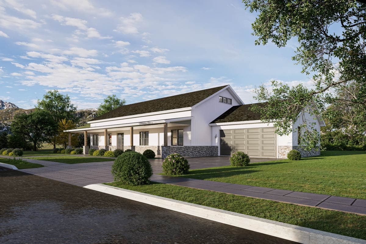 Plan 850026PKE: Modern Barndominium House Plan with 3 Beds, Home Office, and Bonus Room - Image #2 - Barndominium