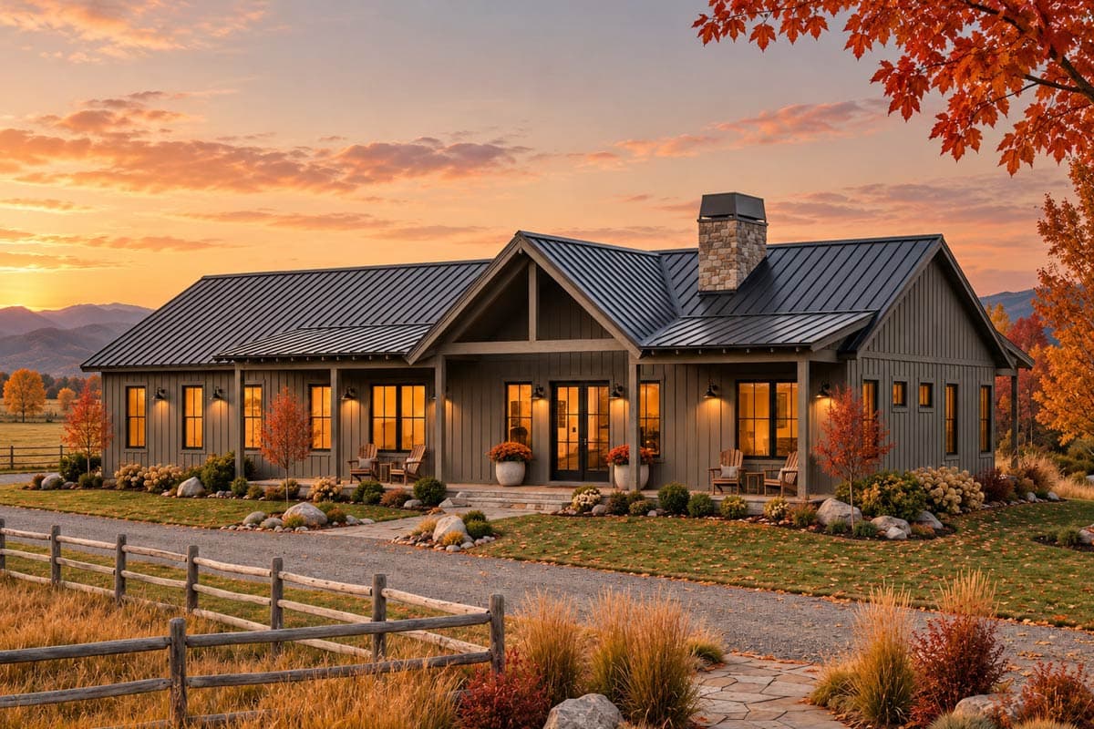 Plan image - 470318REY:Modern Farmhouse Barndo Plan with Home Office and 3-Car Garage