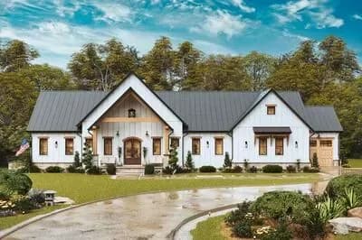 Modern Farmhouse House Plan with Split Bedrooms and 2-Car Garage
