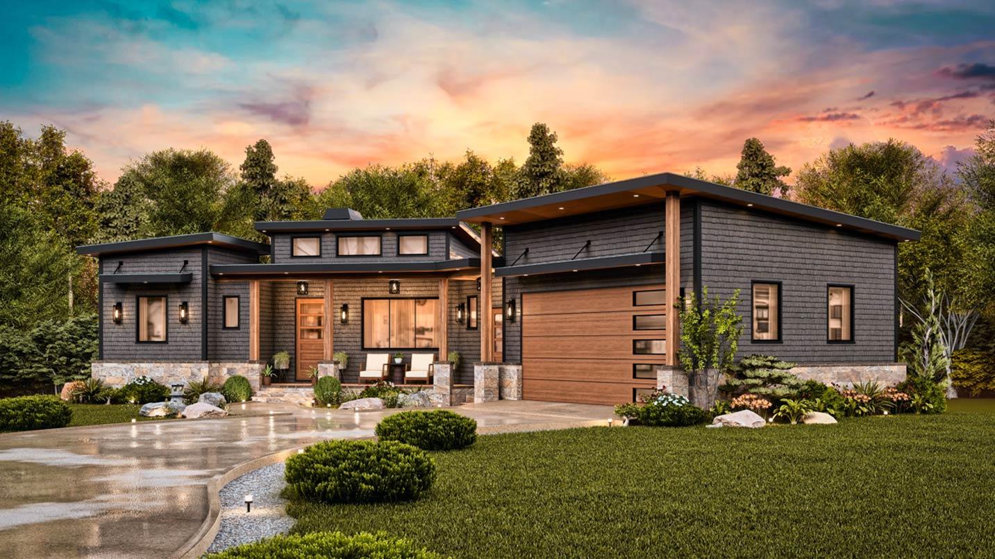 Plan 25943GE: Modern House Plan with 3 Beds, Angled Garage, and Walkout Foundation - Image #10 - Contemporary, Modern