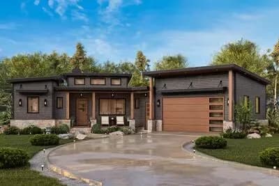 Modern House Plan with 3 Beds, Angled Garage, and Walkout Foundation
