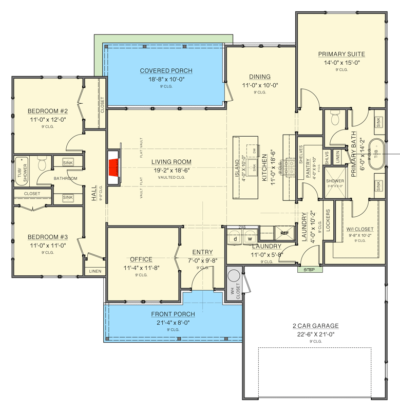 Plan 820015WSF: Contemporary Transitional House Plan with 3 Beds and 2-Car Garage - Floor Plan - Main Level - Modern, Modern Farmhouse, Transitional