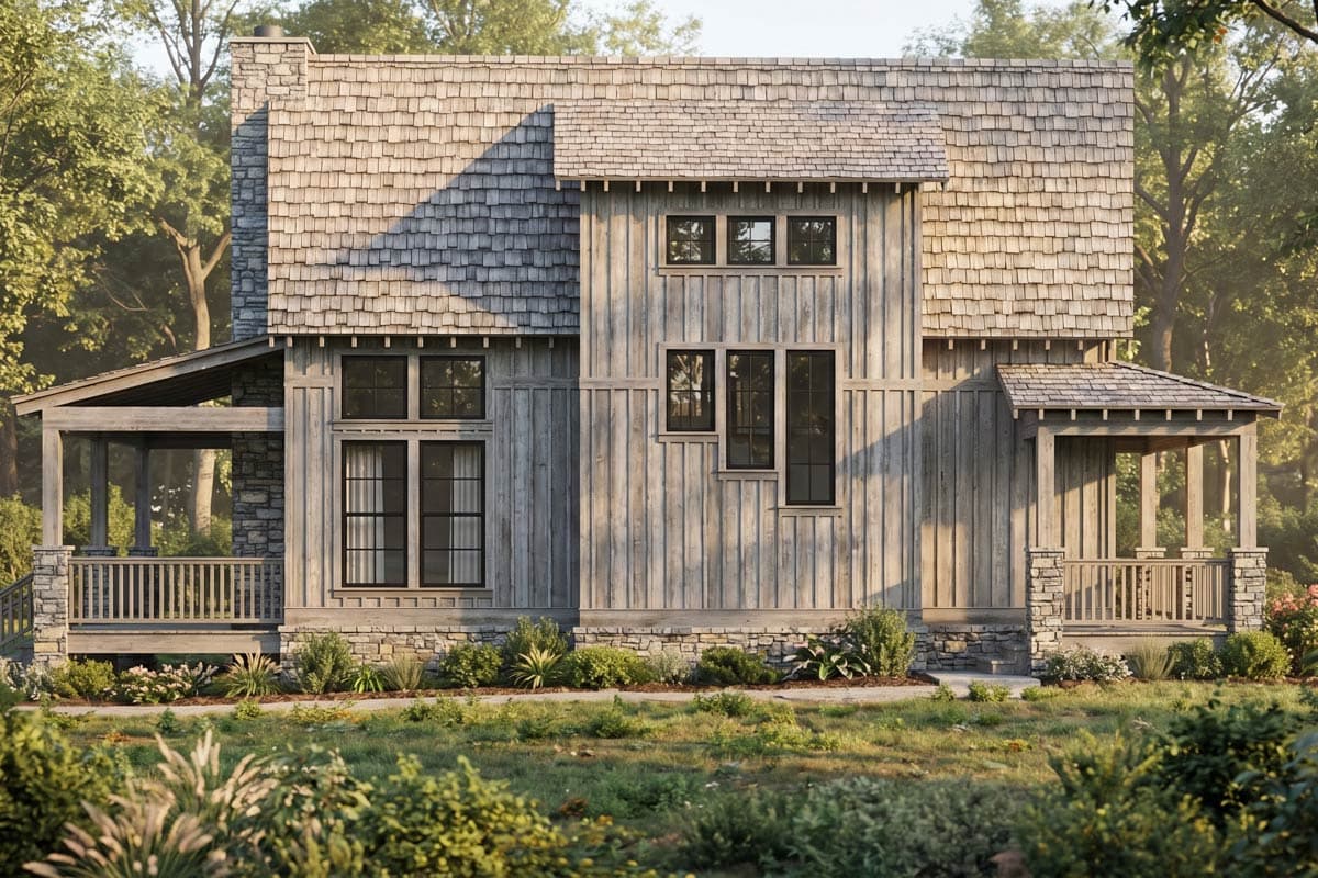 Plan 70964MK: Rustic Cottage Cabin Plan with Cozy Front Porch and Upstairs Master Suite - Image #3 - Cabin, Cottage, Country, Rustic