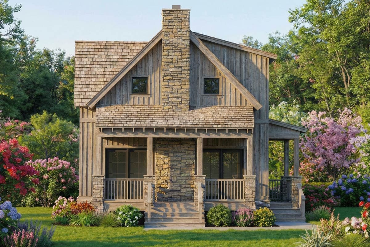 Plan 70964MK: Rustic Cottage Cabin Plan with Cozy Front Porch and Upstairs Master Suite - Image #4 - Cabin, Cottage, Country, Rustic