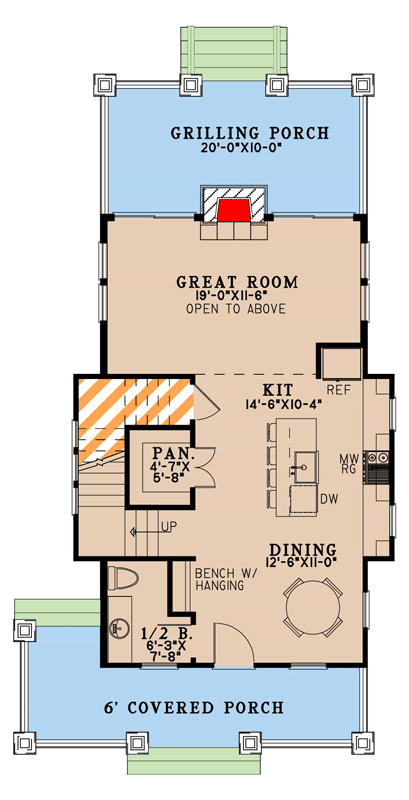 Plan 70964MK: Rustic Cottage Cabin Plan with Cozy Front Porch and Upstairs Master Suite - Floor Plan - Main Level - Cabin, Cottage, Country, Rustic