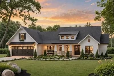 Craftsman Modern Farmhouse House Plan with 3 Beds and Formal Dining Room