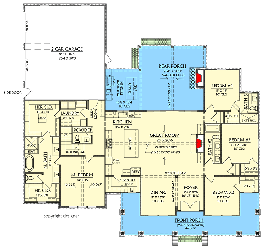Plan 56569SM: Stunning Modern Farmhouse House Plan with 4 Beds and Expansive Outdoor Living - Floor Plan - Main Level - Country, Modern Farmhouse, New American