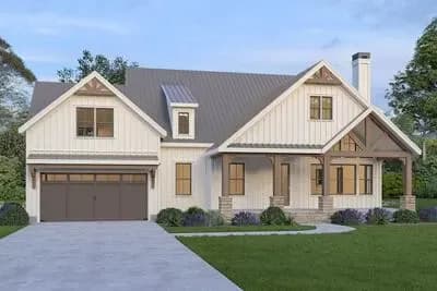 Modern Farmhouse House Plan with 4 Beds and Vaulted Ceilings