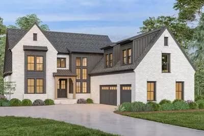 Elegant European Transitional House Plan with 4 Beds and 3-Car Garage